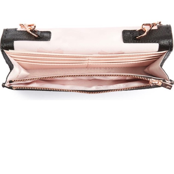 NWT Ted Baker Janet Black Pebble Leather Matinée Wallet On Rose Gold Metal Chain - Picture 4 of 12